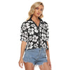 Black and White Hibiscus Women's Button Up Blouse