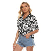 Black and White Hibiscus Women's Button Up Blouse