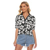 Black and White Hibiscus Women's Button Up Blouse