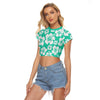 Minty Hibiscus Women's Raglan Cropped T-shirt